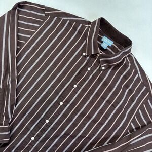 Duck‎ Head Classic Mens Long Sleeve Button Down Shirt Brown Stripe XX Large